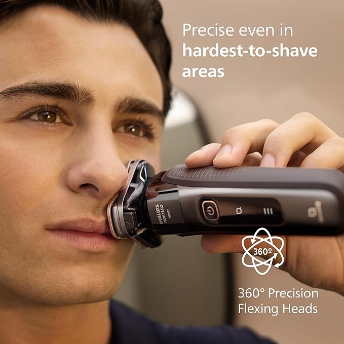 Philips Norelco Shaver i9000 Wet &amp Dry Electric Shaver Ink Black SenseIQ Technology Triple Lift &amp Cut System 360 Rotating Dual SteelPrecision Precision Blades Nose Trimmer Model X9000/9