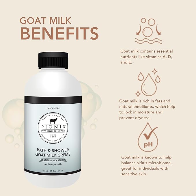 Dionis Goat Milk Bath Soap &amp Liquid Shower Crème Unscented 14.5oz (Pack of 1)
