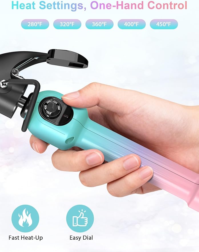 Professional 1 1/4 Inch Curling Iron with Clamp Hair Curler with Temp Dial 280-450°F Ceramic Coating for Long-Lasting Curls &amp Easy Styling Dual Voltage 100-240V