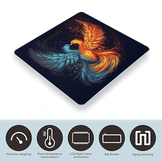 Fire and Water Phoenix Bathroom Scale Large LCD Backlight Display Digital Scale Rounded Corners Body Scales Automatic Power On/Off Bathroom Scales for Home Bedrooms