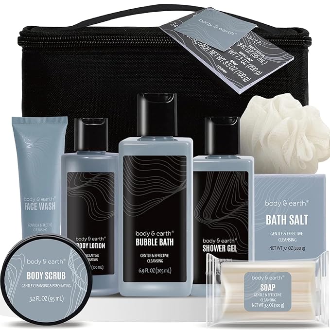 Body &amp Earth Gift Baskets for Men 8pcs Mens Grooming Sets with Leather Scent Gift Sets for Christmas Gifts for Men