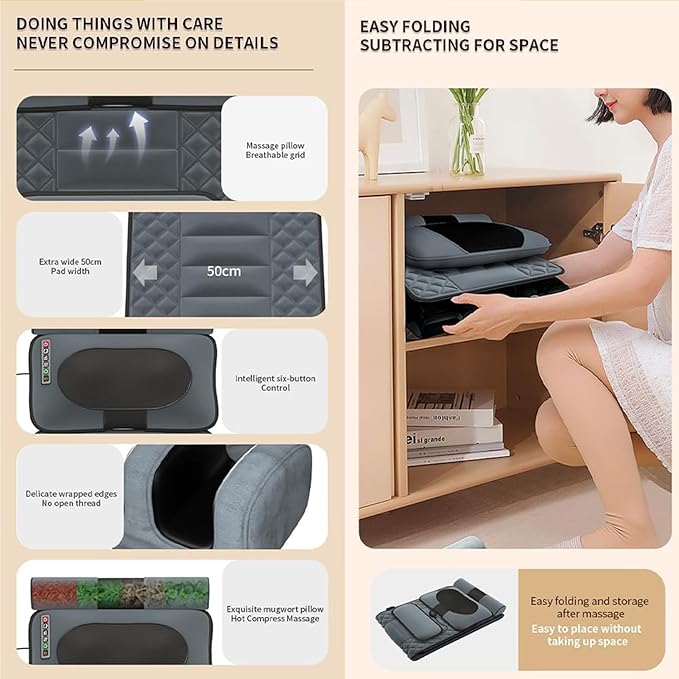 Full Body Massage Mat with HeatFoldable Back Massage Bed with 10 Vibrating MotorsElectric Massage Mats for BackNeck and ShoulderMuscle RelaxationGifts
