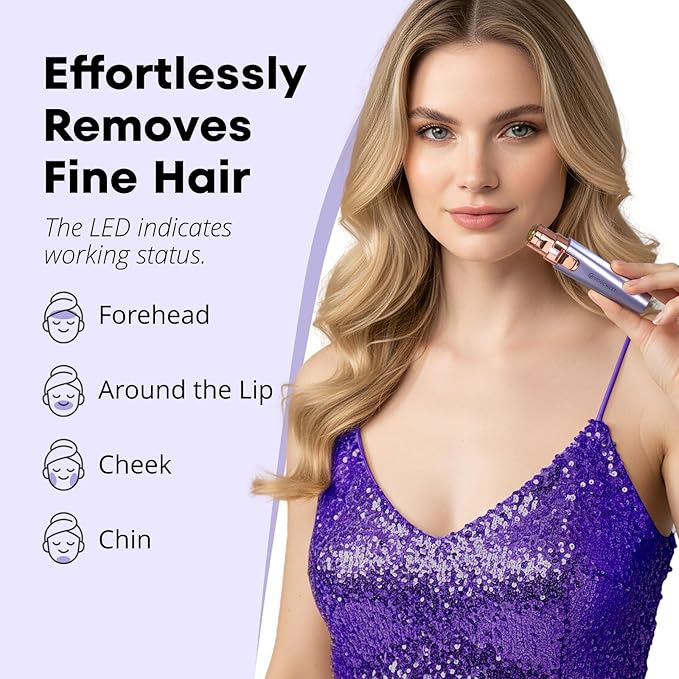 VG VOGCREST Eyebrow &amp Facial Trimmer: 2-in-1 Rechargeable Facial Hair Removal &amp Eyebrow Shaver - Painless Razor with Built-in LED Light (Solar Purple)