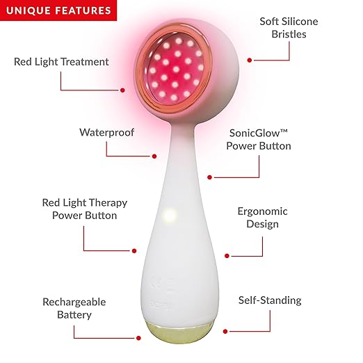 PMD Beauty Clean Acne and Redvolution - Electric Facial Cleansing Brush Smart Facial Device with Silicone Brush &amp Anti-Aging Massager Red and Blue LED Light Cream