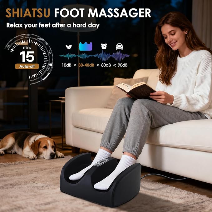 Foot Massager with Heat Electric Foot and Calf Massager with Roller Deep Tissue Massage for Plantar Fasciitis Neuropathy &amp Pain Relief Gifts for Women &amp Men(Black)