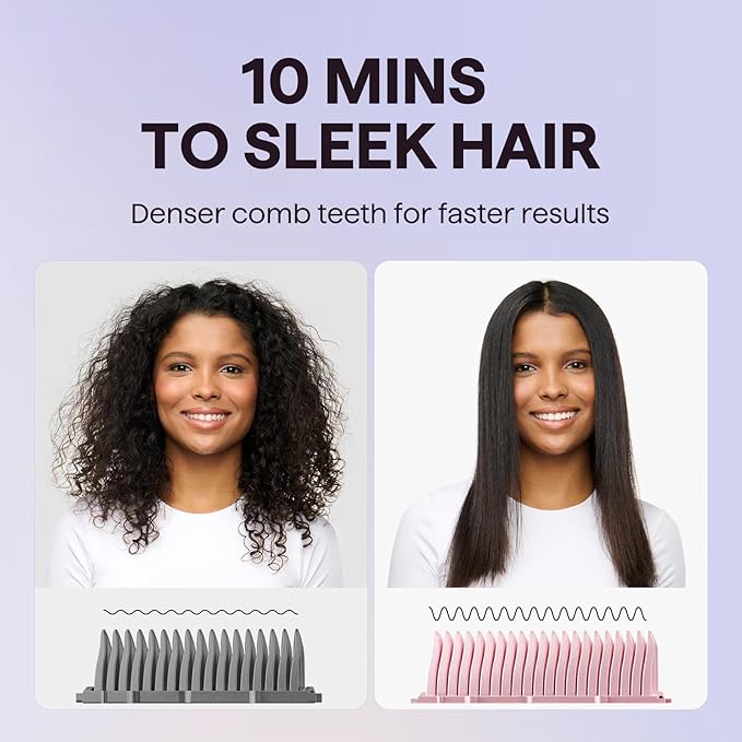 Wavytalk Hair Straightener Brush Sleek Sweep Ionic Straightening Brush Anti-Scald Ceramic Straightener Comb with LED Display for Super Smooth Hair Dual Voltage Pink.