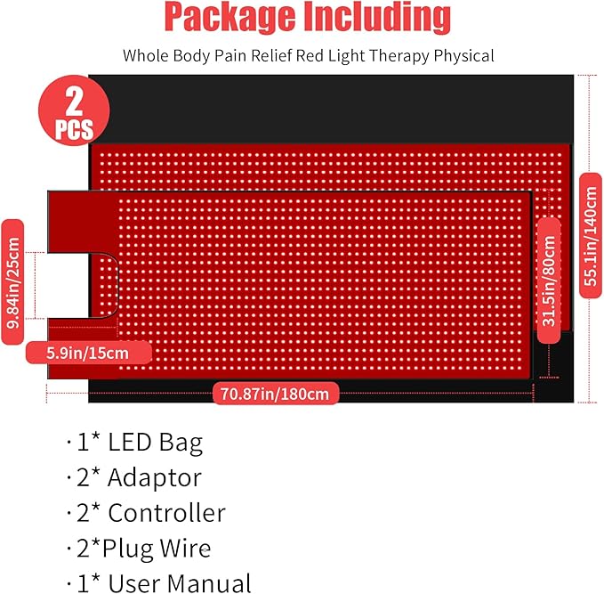 Red Light Therapy Blanket for Full Body Coverage 2460 LEDs with Red&ampNear Infrared Light Therapy-Wrap to Improve SleepSkin HealthPainAnti-AgingPulse&ampBrightness Control for Home(2Pcs)