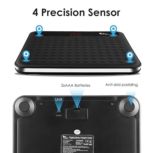 Digital Body Weight Bathroom Scale High Precision Measurements Scales with Large Non Slip Silicone Platform and LCD Digital Display 400lbs/180kg Capacity (Black)