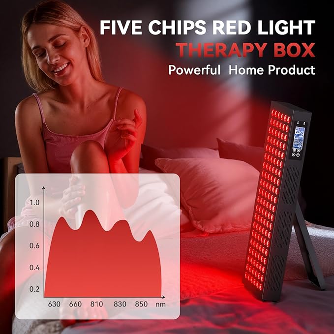 Red Light Therapy Box 5in1 LED with 630-660-810-830-850 Metal Case 3 Modes Red Light Panel with Soft Belt 6 Timing Set - 9 Pulse Modes - 4-Level - Red Light Therapy Panel for Body