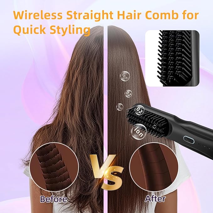 Cordless Straightener Brush Pro - 45W Fast Charge Portable Frizz-Free Styling for TravelEffortless Beach WavesFrizz-Free Shine &amp Salon Texture Ideal for All Hair Types