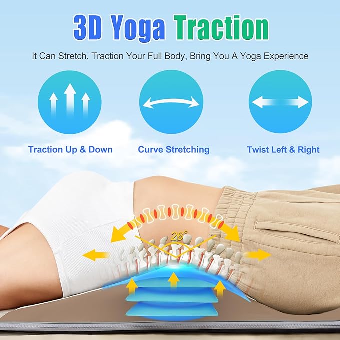 Full Body Massage Mat with Airbags Stretching &amp Heating 3D Lumbar Traction &amp Relaxation Back Massager Pad 4 Modes 3 Intensities 3 Heat Levels PU Leather Portable &amp Foldable Design Fi
