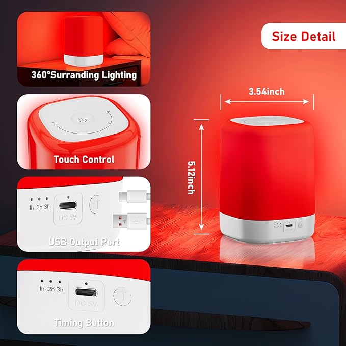 Red Light Therapy for Sleep Device Red Night Lights with 670nm Wavelength Touch Reds Light Sleep Lamp Aid to Support Deep Relaxation and Improve Sleeping for Adults &amp Kids Bedrooms