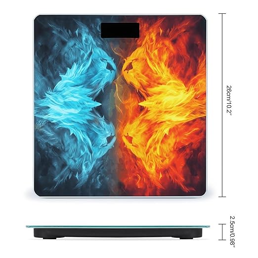 Fire Vs Ice Art Bathroom Scale Large LCD Backlight Display Digital Scale Rounded Corners Body Scales Automatic Power On/Off Bathroom Scales for Home Bedrooms