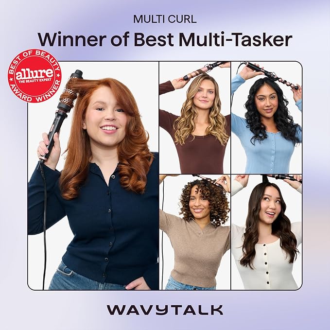 Wavytalk 5 in 1 Curling Wand Set Multi Curl Curling Wand Set with Thermal Brush and 4 Interchangeable Ceramic Curling Wand(0.5”-1.25”) Instant Heat Up Wand Curling Iron (Rose Gold) (Pack of 2)