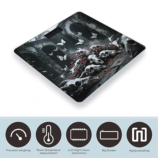 Skulls Butterfly Bathroom Scale for Body Weight Bathroom Digital Electronic Weighing Scale with Back Lit LED Display Sturdy Tempered Glass Weight Watchers Scales 400lb