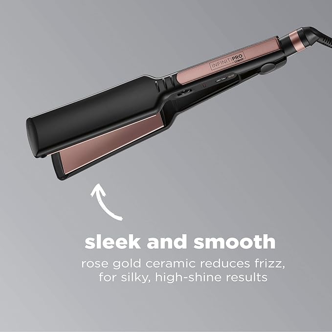 Infiniti PRO CONAIR Rose Gold Ceramic Flat Iron Hair Straightener 1 3/4-Inch Flat Iron with Extra-Long Plates Including a Floating Plate Advanced Heat Technology Black