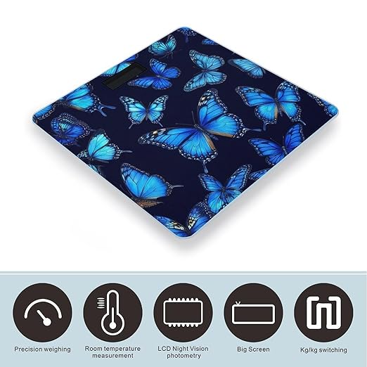 Digital Bathroom Weighing Scale Energy Saving Scale Smart Scale for Body Weight Beautiful Butterflies Blue Butterfly