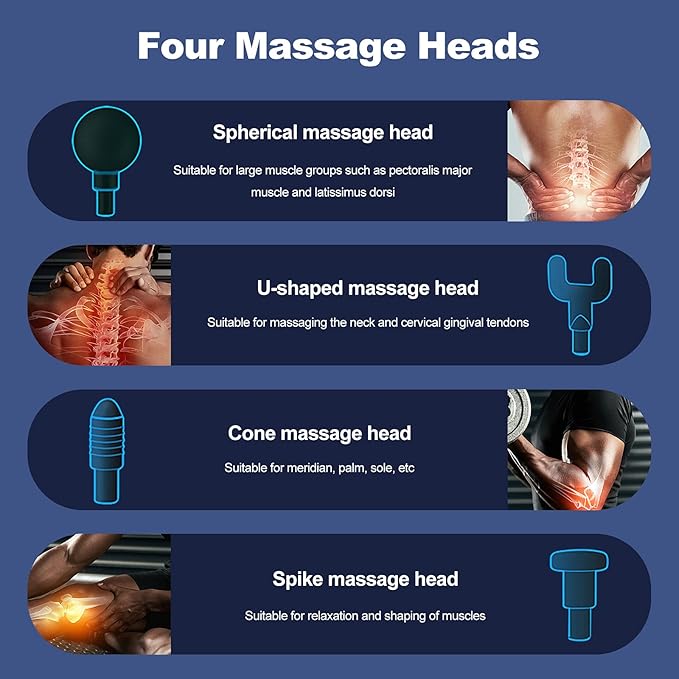 Ergocar Powerful Muscle Massage Gun Deep Tissue 20 Speeds Handheld Electric Body Massagers with 4 Heads Super Quiet Portable for Athletes Sedentary Office Worker Button Style-Red