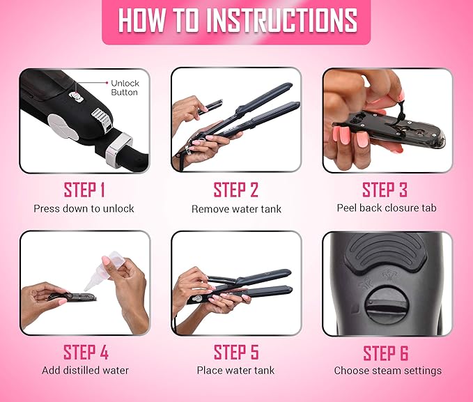 Le Angelique Professional Steam Hair Straightener - 2-in-1 Flat Iron Steamer - Silk Press Results - Works on Thick Coarse Hair | Home &amp Salon Use | Ceramic Tourmaline Plates - Steam and Temp Contr