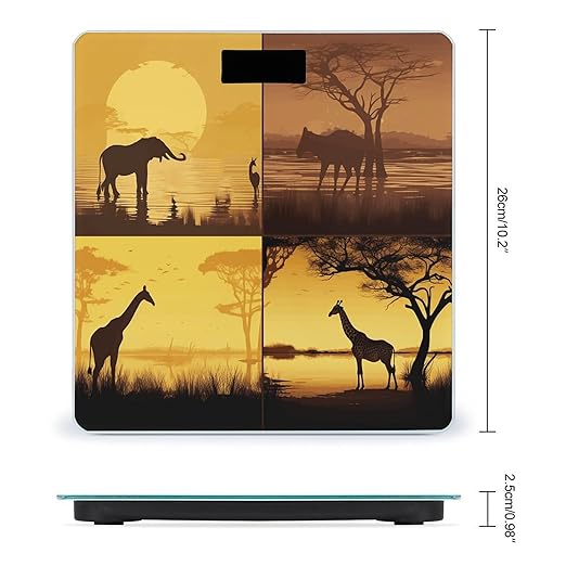 African Grassland Animals Smart Scale for Body Weight Accurate Bathroom Scale with LED Display Digital Weight Scales Weighing Machine High Precision Scales for Bath Home