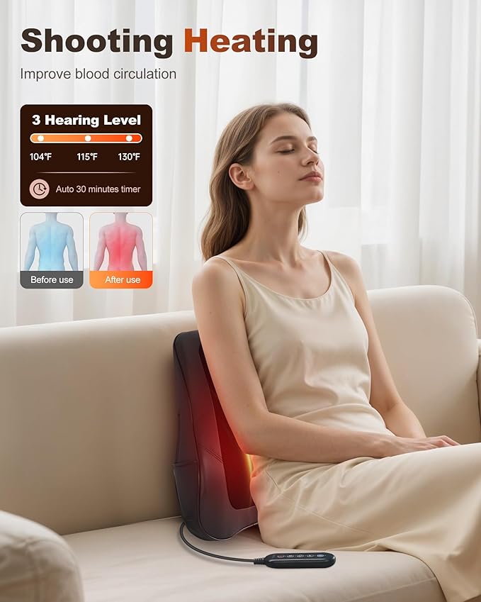 Beleduc Shiatsu Back Massager with Heat Back Massager for Back Pain Deep Tissue Vibration Massage Deep Kneading Massager Pillow for Neck Shoulder Black