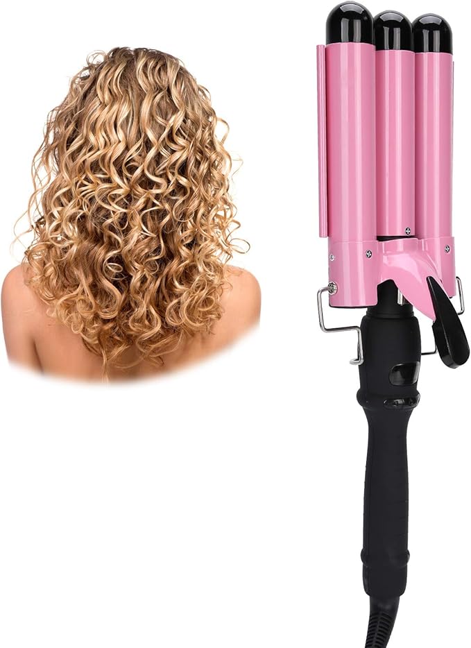 Three Barrel Curling Iron Triple Pipe LCD Hair Waver Temperature Adjustable Hair Curling Iron Hair Iron Curler Compatiable for All Hairstyles(US25mm)