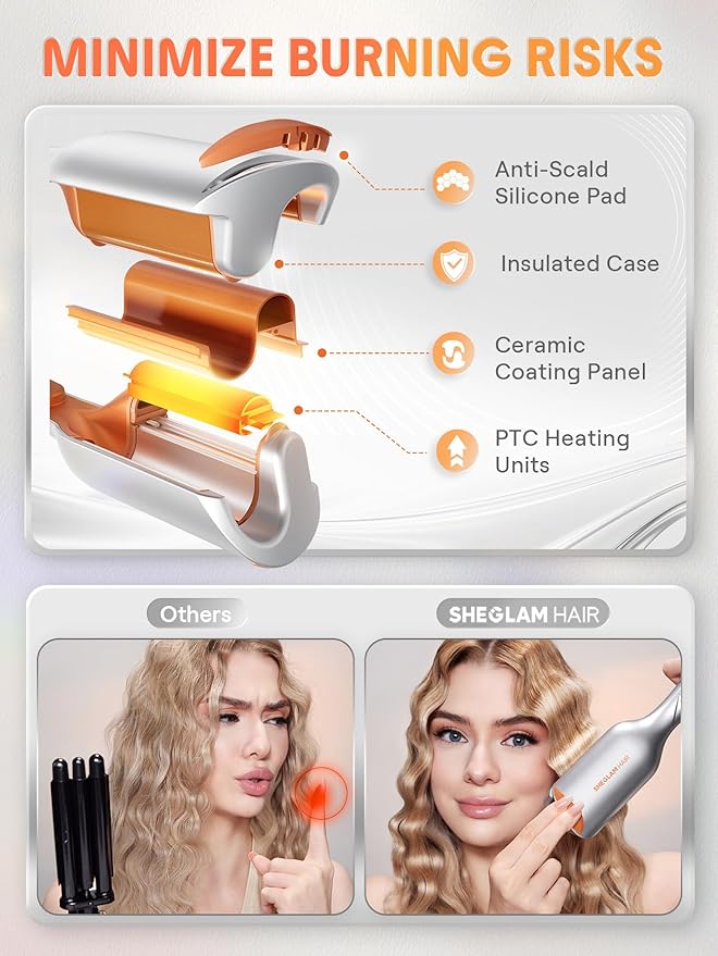 SHEGLAM 0.75 Deep Waver for Short Hair Lightweight Dual Voltage Smart Timer Hair Tool Crimper Double Barrel &amp Adjustable Temps Anti-Scald Easy to Use