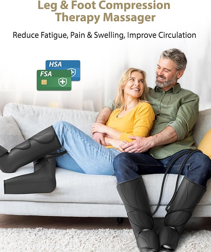 FIT KING Leg Massager for Circulation and Pain Relief Air Compression Leg and Foot Massager to Relieve Pain Swelling Edema with 2 Size Extensions- Great Gift for Wife Mom and Friend
