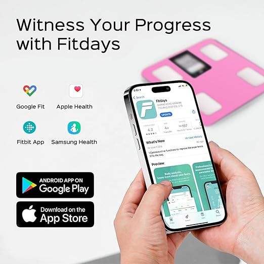 FITDAYS Smart Body Fat Scale Bluetooth Composition Analyzer 400lbs (Pink 11/280mm)