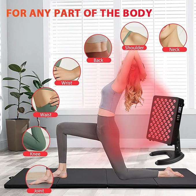 Red Light Therapy Panel for Face and Body 630/660/810/850nm 4 Wavelengths Red Near Infrared Light Device with 70 Dual Chip LEDs Timer and Stand for Improve Sleep Skin Wellness (Black 350W)