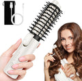 Cordless Curling Iron Brush Mini Travel Hot Straightener Comb Curl Brush Rechargeable 4 Temps Cordless Wand Blush with 200 Million Negative Ions for Curls Straightening Styling (White)
