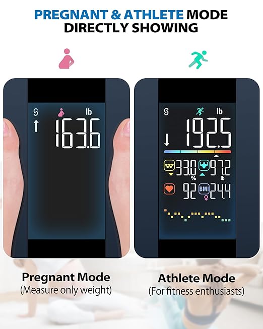 ABLEGRID Smart Body Fat Scale Rechargeable Digital Bathroom Scale for Body Weight Gradient Trends and Difference in Change Display 22 Body Metrics BMI Muscle Mass Heart Rate Water Weight 400lb