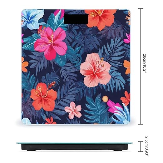 Smart Scale for Body Weight Digital Bathroom Weighing Scale Energy Saving Scale Hawaiian Colorful Hibiscus Flowers Tropical Palm Tree Leaves