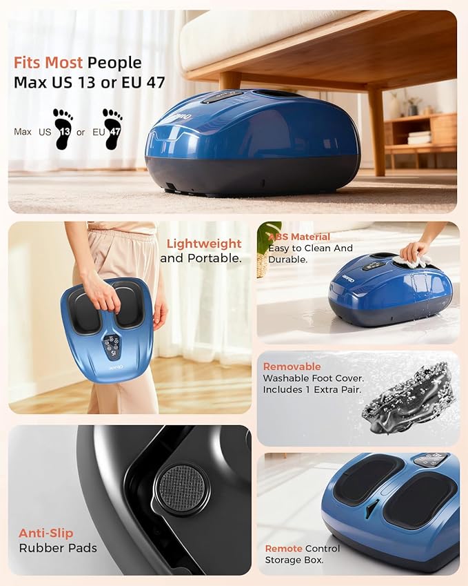 Foot Massager with Heat Shiatsu Deep Kneading Foot Massager Plantar Fasciitis Massager and Heat for Plantar Fasciitis Neuropathy Suitable for Women Men Fits Up to 13 (Light BlueCorded)