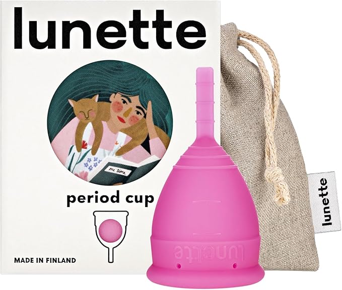 Lunette Menstrual Cup Reusable BPA Free Period Cup with 12-Hour Leak Free Comfort - Soft 100% Medical-Grade Silicone - Eco-Friendly Pad &amp Tampon Alternative – Vegan - Made in Finland - Size 1 Pink