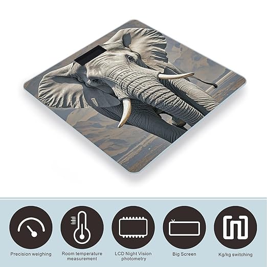 Elephant Pattern Scale for Body Weight Highly Accurate Digital Bathroom Scale Sturdy Tempered Glass Weighing Scales with LCD Display Fashion Body Fat Smart Scales 400lb