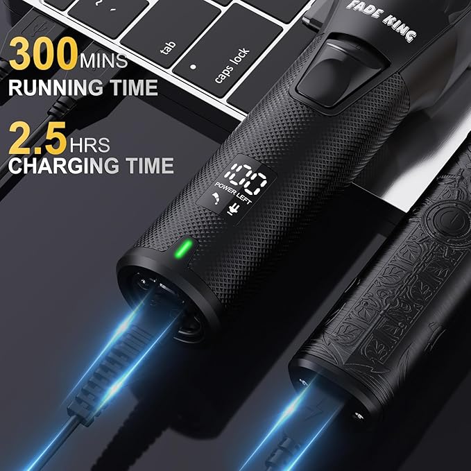 FADEKING® Professional Hair Clippers for Men - Cordless Beard Trimmer for Men LCD Display Hair Clippers and Trimmer Set for Barber Haircut &amp Mens Grooming with Travel Case(Black)
