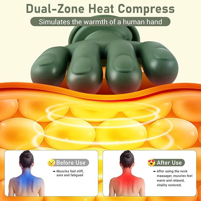Neck Massager with Heat and 4D Shiatsu Deep Tissue Kneading for Neck and Shoulder Pain Relief Cordless Portable and Rechargeable Neck Massager Suitable for Home Office and Travel