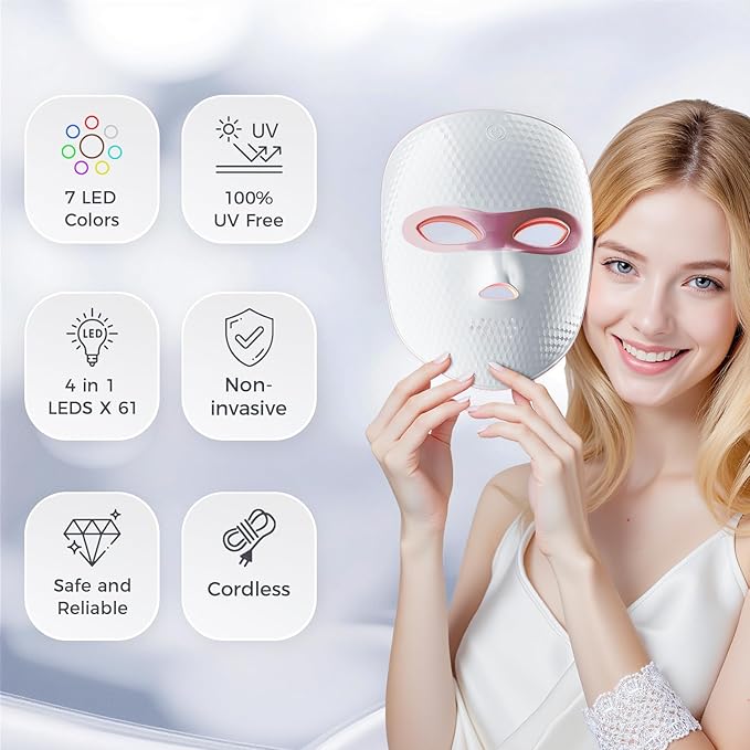 Red Light Therapy for Face-LED Face Mask Light Therapy with 3 Gears2500mAh BatteryInfrared Red Light Therapy Mask for Home Working Travel Yoga Sleep