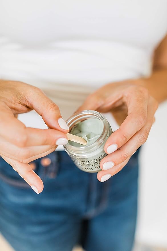 Little Seed Farm All Natural Deodorant Cream Aluminum Free Deodorant for Women or Men 2.4 Ounce - Activated Charcoal + Black Jar Sleeves
