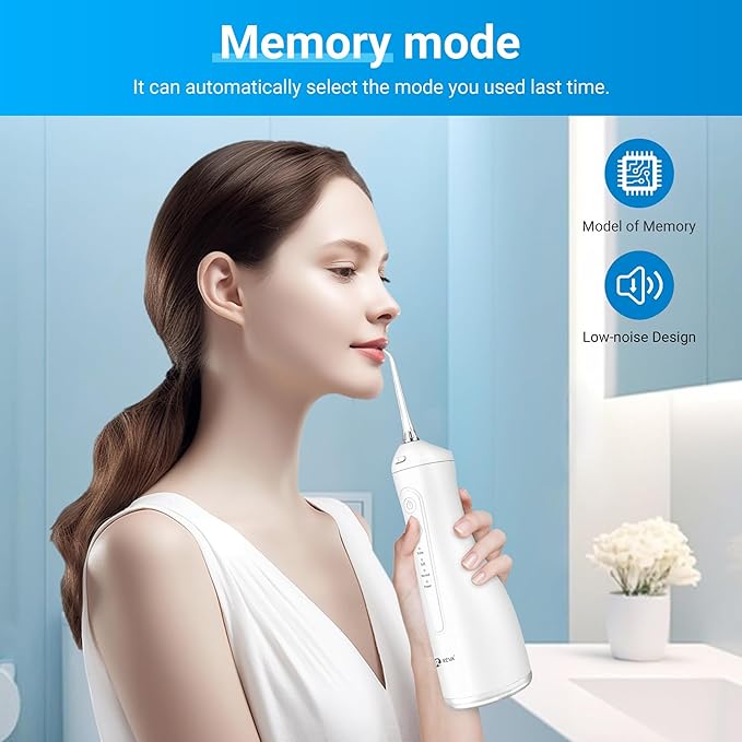 Portable Water Flosser for Teeth - 4 Modes Cordless Oral Irrigator with 300ML Tank 360° Rotating Nozzle 4 Jet Tips Rechargeable IPX7 Waterproof Low Noise Gravity Ball Design (M159 - White)