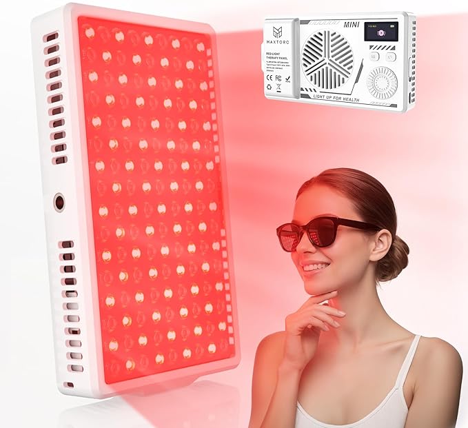Infrared Red Light Therapy Panel with 144 LEDs for Face Body Dual Wavelength (660nm Red &amp 850nm NIR) for Pain Relief Muscle Recovery Skin Care Portable Rechargeable for Home and Travel Use