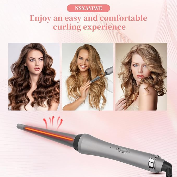 Curling Wand 0.5-1 Inch Tapered Hair Curling Iron Ceramic Wand Curler with 360° Rotatable Wire Wand Curling Iron for Short Long All Hair Type (US)