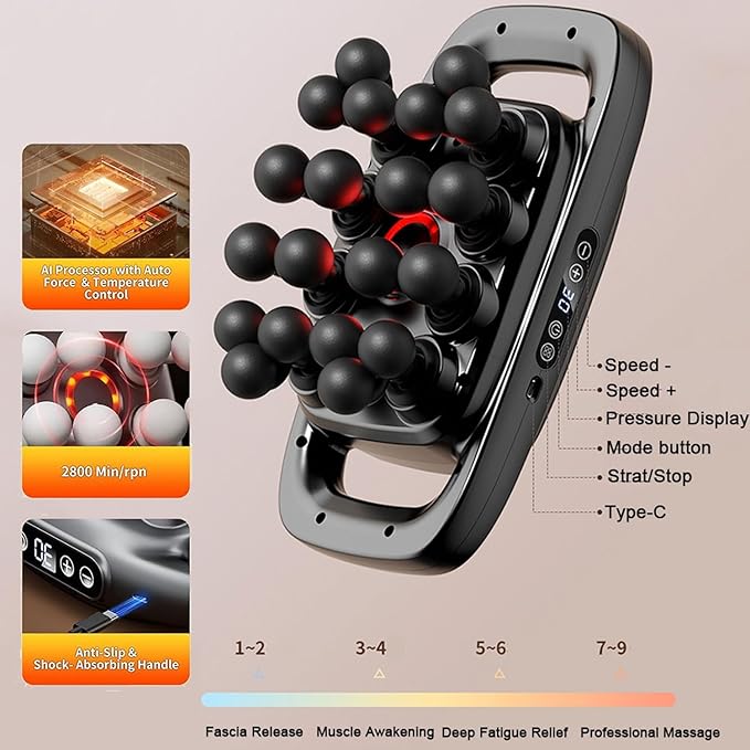 20 Head Deep Tissue Massager with 3 Modes &amp 30 IntensitiesElectric Neck Massager for Muscle RecoveryFascia Blaster for NeckBackShouldersLegsIdeal Gifts for WomenMen(White)