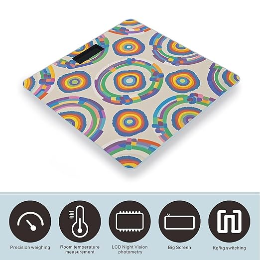 Rainbow Pattern Scale for Body Weight Digital Bathroom Scale Toughened Glass High Precision Scales for Body Weight with Large LCD Backlight Display Weight Scales
