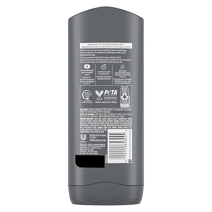 Dove Purifying Charcoal + Clay Body and Face Wash with 24-Hour Nourishing Micromoisture Technology Body Wash for Men 13.5 oz