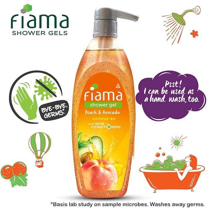 Fiama Shower Gel Peach &amp Avocado Body Wash with Skin Conditioners For Soft Moisturised Skin 500ml (16.90 Oz) Pump