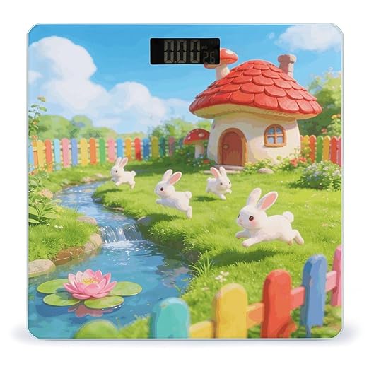 A Flock of Rabbits in Spring Smart Scale for Body Weight Digital Bathroom Scale Toughened Glass Weight Scale with Large LCD Backlight Display High Precision Scales Weighing Machine