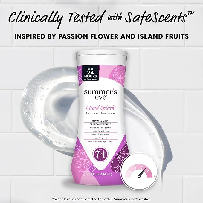 Summer’s Eve Feminine Wash Island Splash Daily pH-Balanced Body Wash for Women Feminine Care to Remove Vaginal Odor Gynecologist Tested 15 Fl Oz Pack of 12