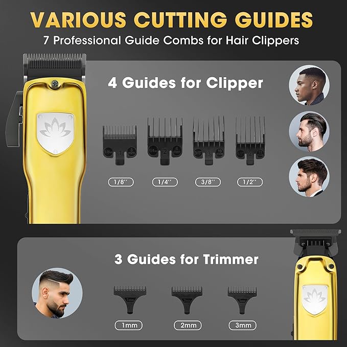 Dumite 4-in-1 Hair Clippers for Men Professional Cordless Barber Hair Cutting Kit T-Blade Trimmer Electric Foil Shaver Nose Hair Trimmer LCD Display Grooming Gift Set (Gold)